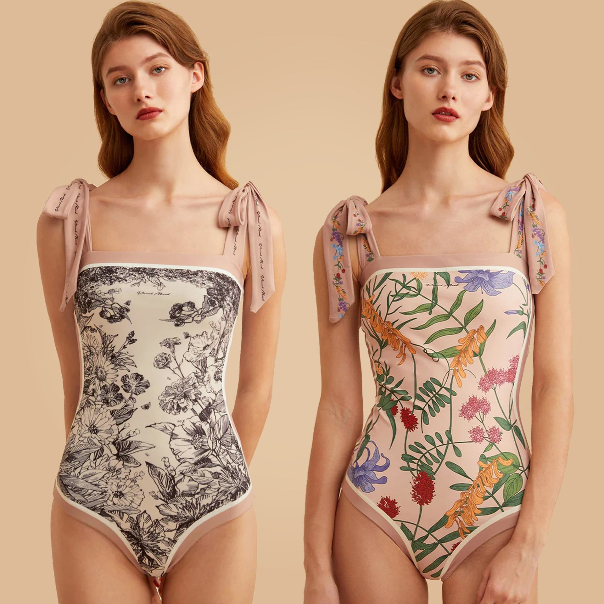 Women's Summer Double-Sided Floral One Piece Swimsuits Reversible Swimwear