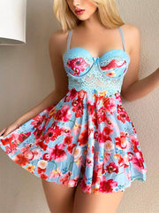 Blue Dream Night Floral Strap Mini Nightgown