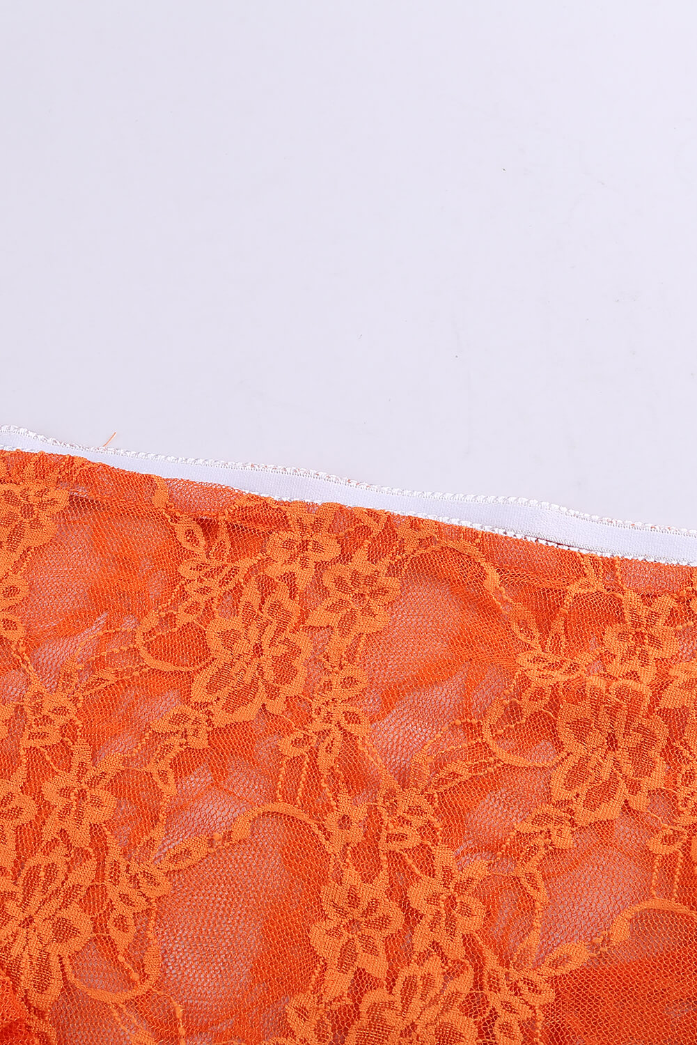 Orange Lace Mesh Tube See Through Strapless Lingerie Set