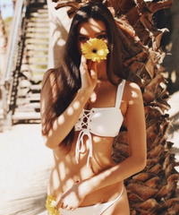 White Ribbed Button Front Bikini Bottoms