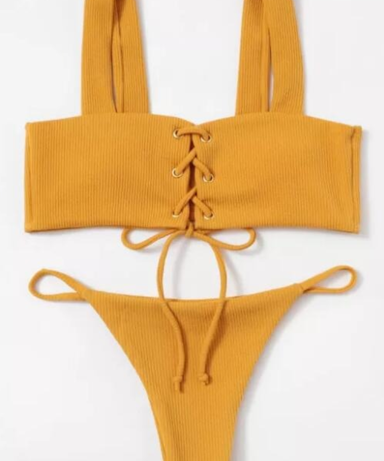 White Ribbed Button Front Bikini Bottoms