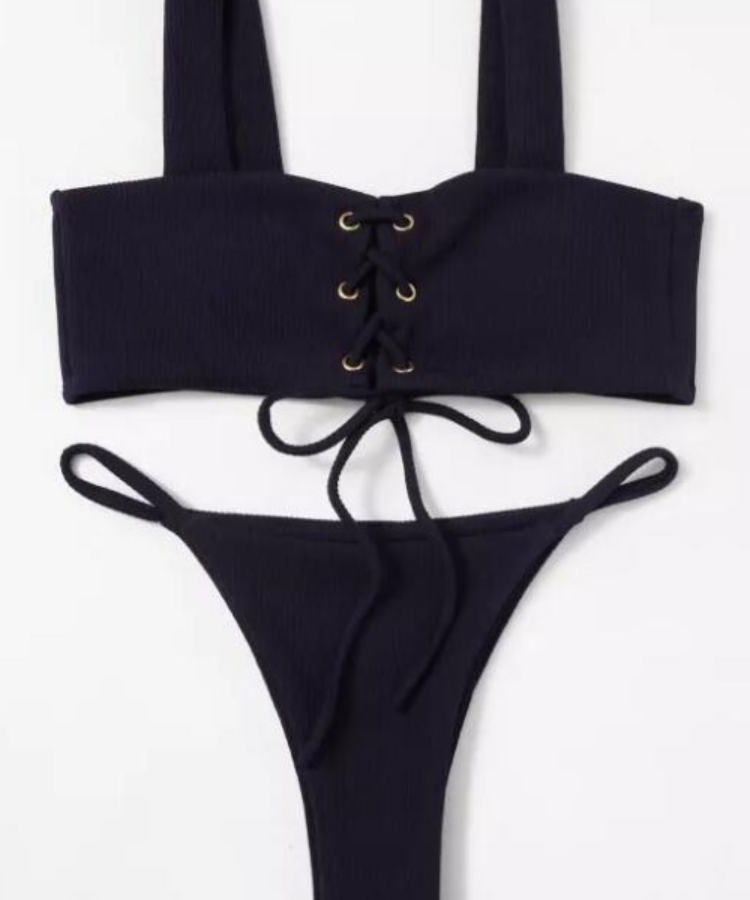 White Ribbed Button Front Bikini Bottoms