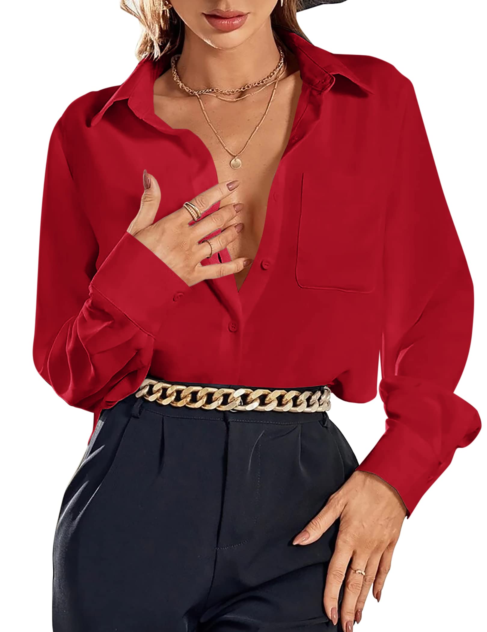 Button Down Long Sleeve Chiffon Work Blouse