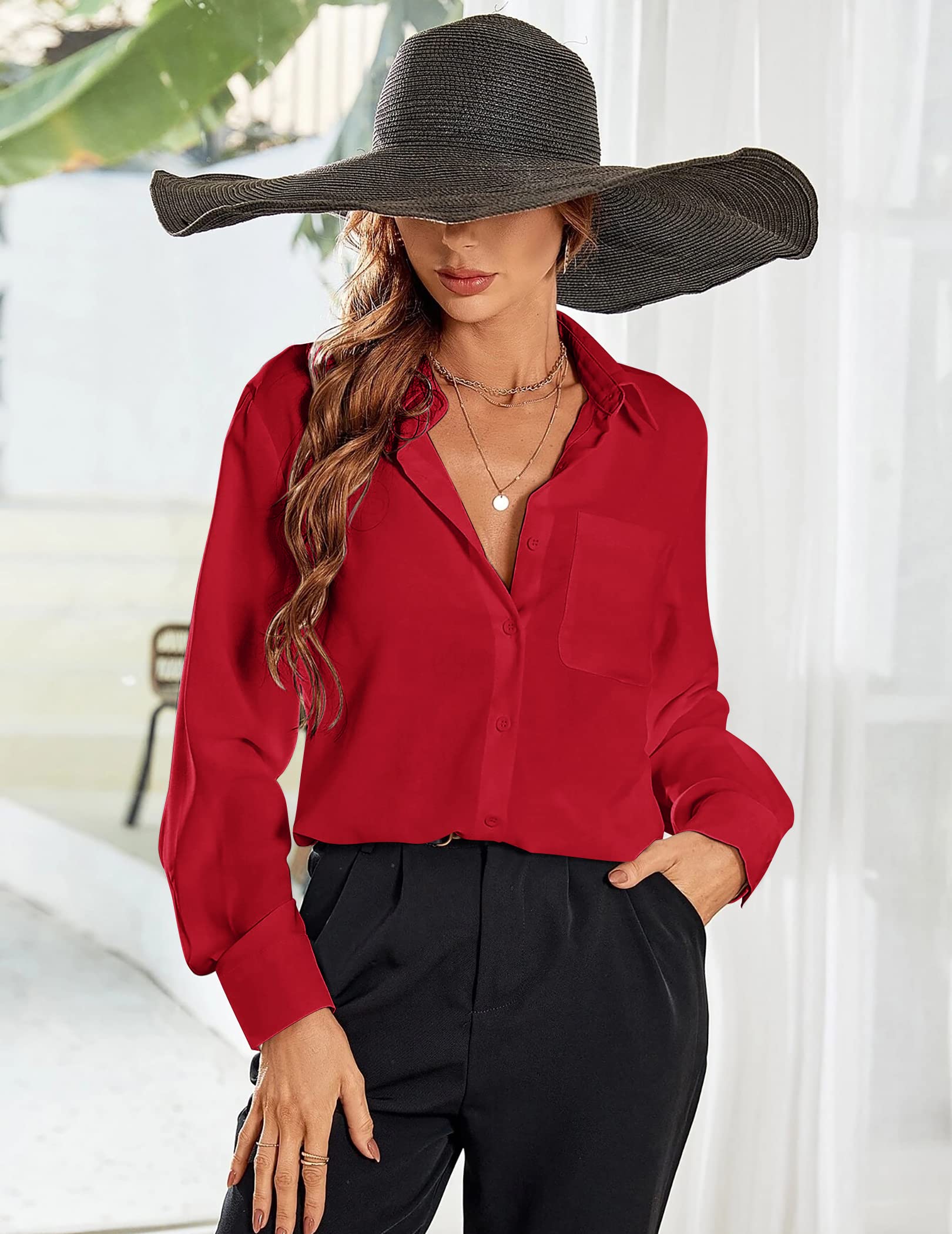 Button Down Long Sleeve Chiffon Work Blouse