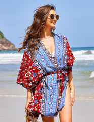 Floal V-neck Cover Up Summer Beach Swimsuit