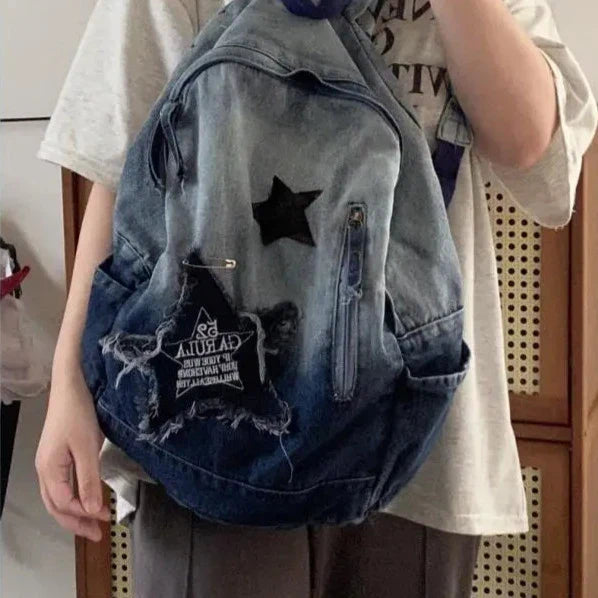 Y2K Denim School Bag