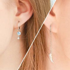 Asymmetric Moonstone Feather Earrings