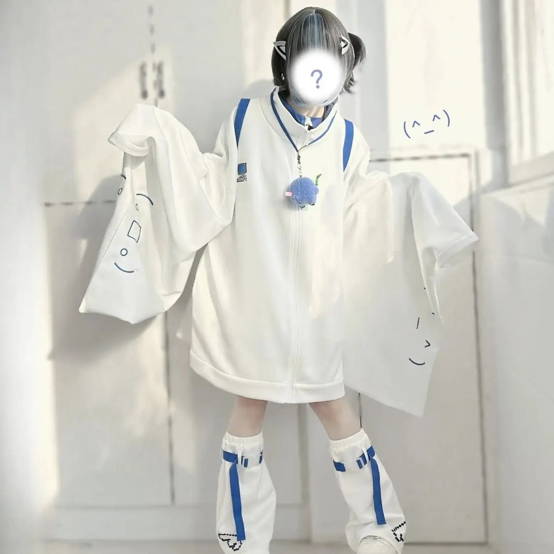 Harajuku White Outfit Set - Cardigan & Leg Warmers