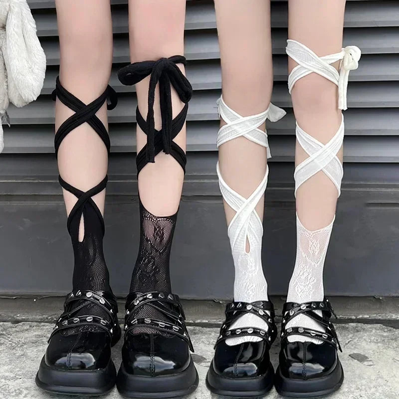 Tie Lace Fishnet Socks