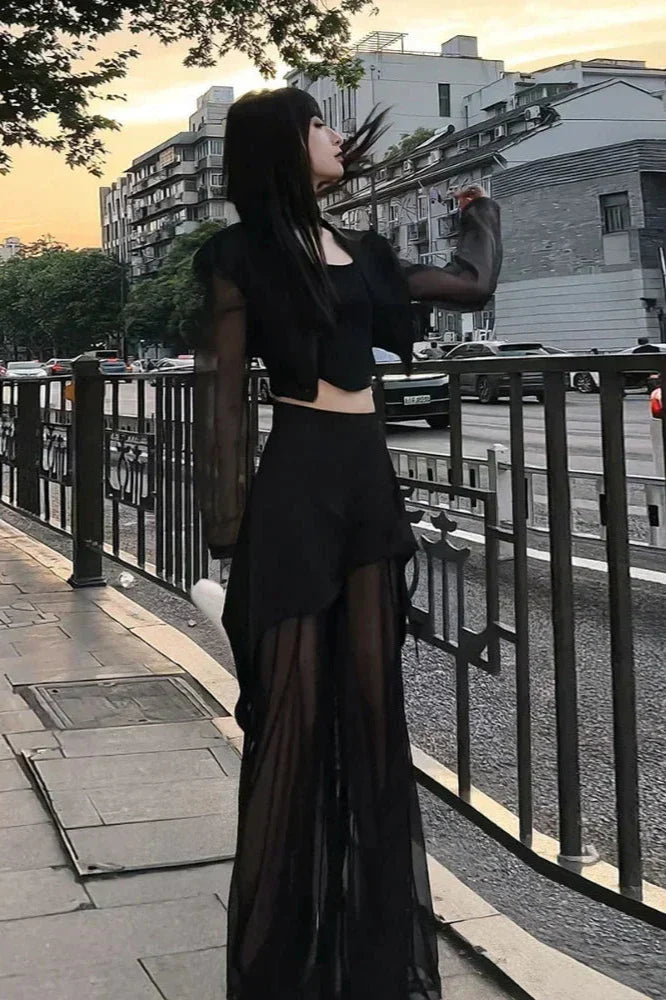 Gothic Mesh Outfit Set - Top & Pants