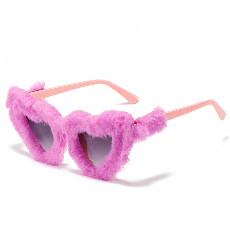Retro Heart-Shaped Plush Sunglasses