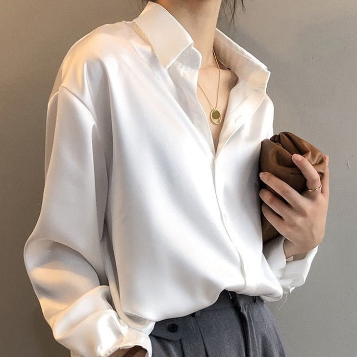 Solid Satin Chiffon Blouse