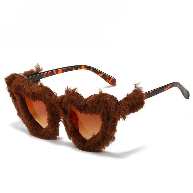 Retro Heart-Shaped Plush Sunglasses