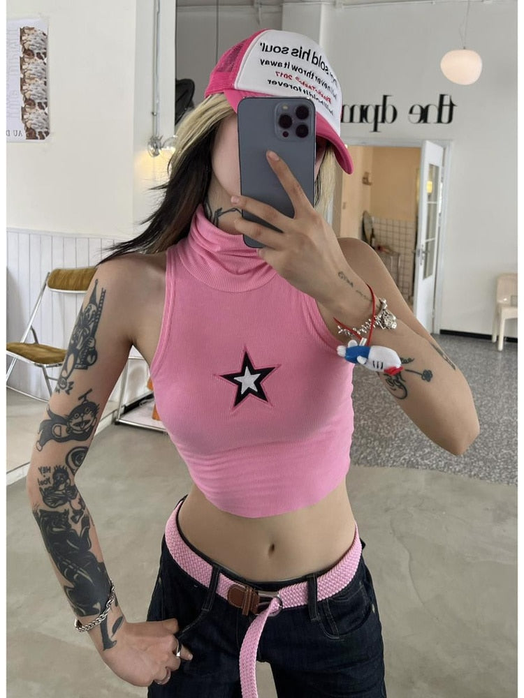 Grunge Y2K Crop Top with Stars