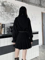 Korean Gothic Pleated Shirt Dress