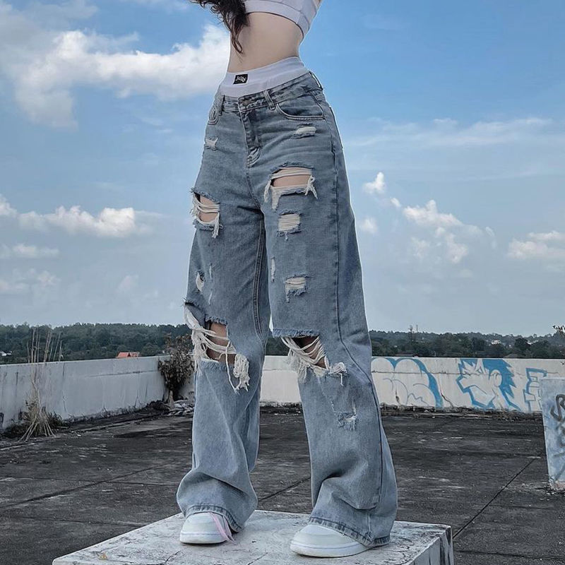 Ripped Straight Jeans