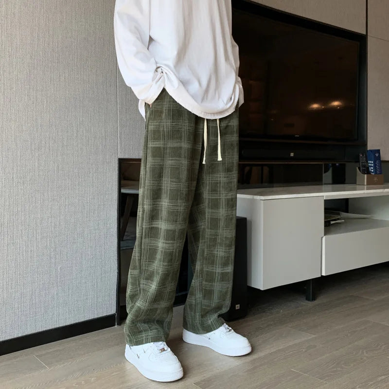 Checkered Corduroy Loose Sweatpants