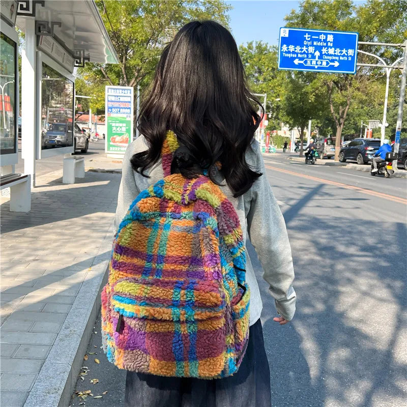 Plaid Wool School Bag