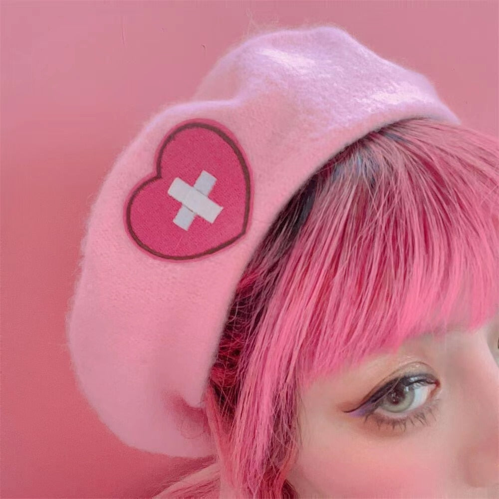 Harajuku Y2K Pink Heart Beret
