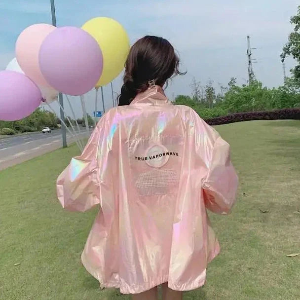 Holographic Oversized Sunblock Zipper Coat