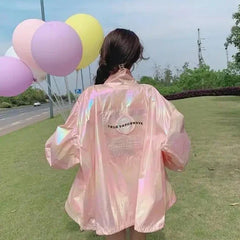 Holographic Oversized Sunblock Zipper Coat