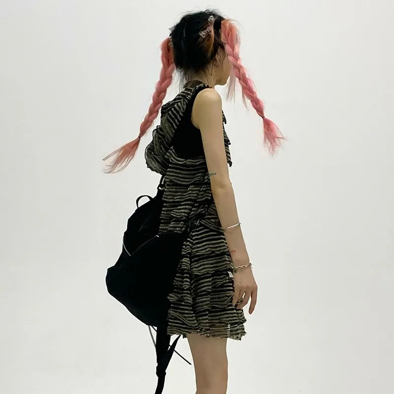 Grunge Striped Hooded Dress