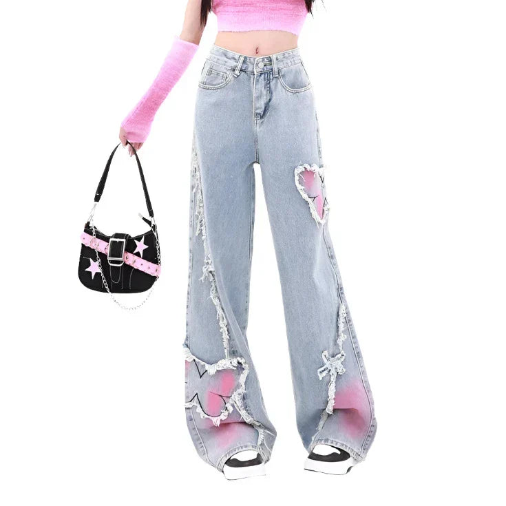 Korean Ripped Butterfly Jeans