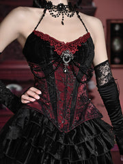 Gothic Velvet Outfit Set - Top, Skirt & Corset
