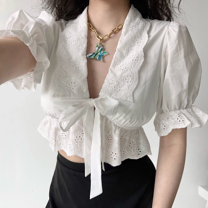 Ruffle Shirt Crop Top