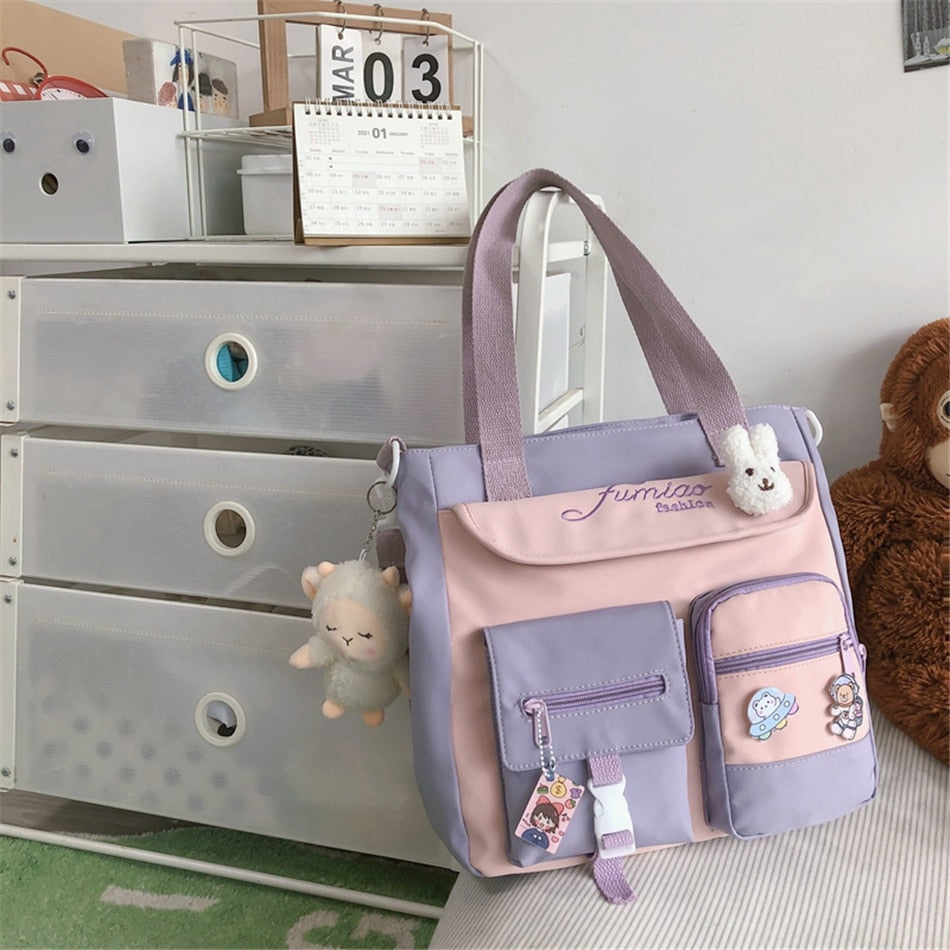 Nylon Patchwork Tote Bag