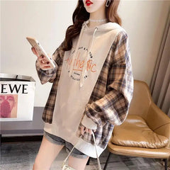 Korean Oversized Plaid Hoodie