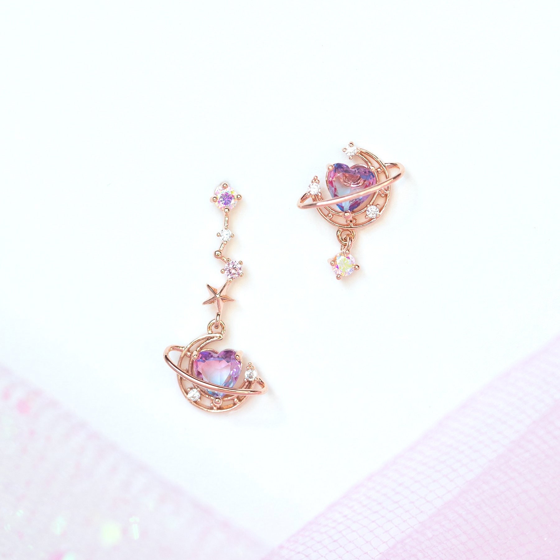 Asymmetric Moon Heart Earrings