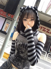 Gothic Striped Cat Hoodie