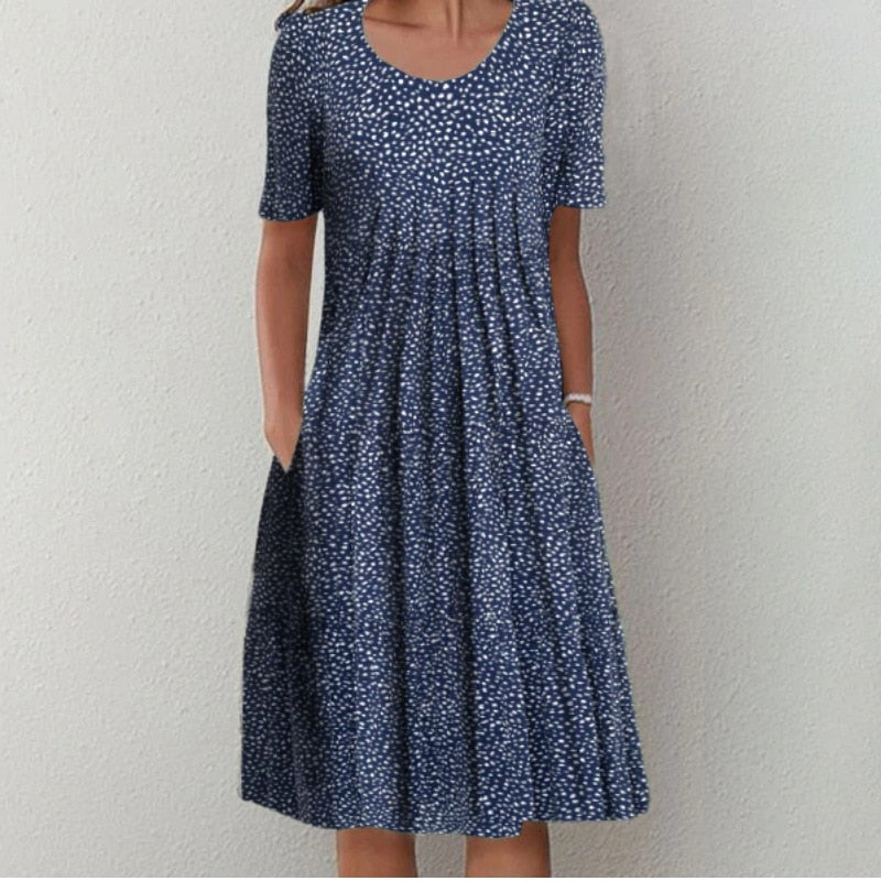 Dresses O-neck Knee-length Casual Print Empire Pullover Cotton Loose Women's Clothing Short Sleeve Summer Comfortable Leisure