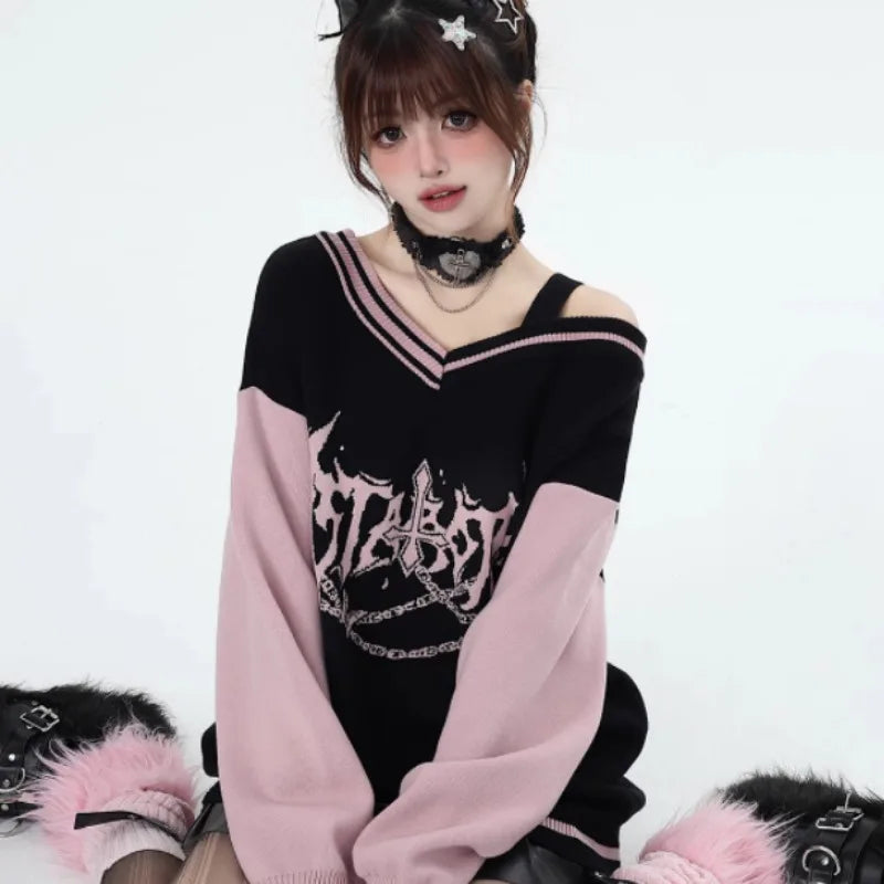 V-neck Harajuku Gothic Sweater