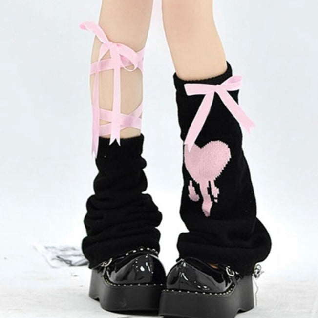 Y2K Ribbon Lace-Up Leg Warmers