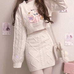 Sweet Rabbit Embroidery Skirt & Sweater Set
