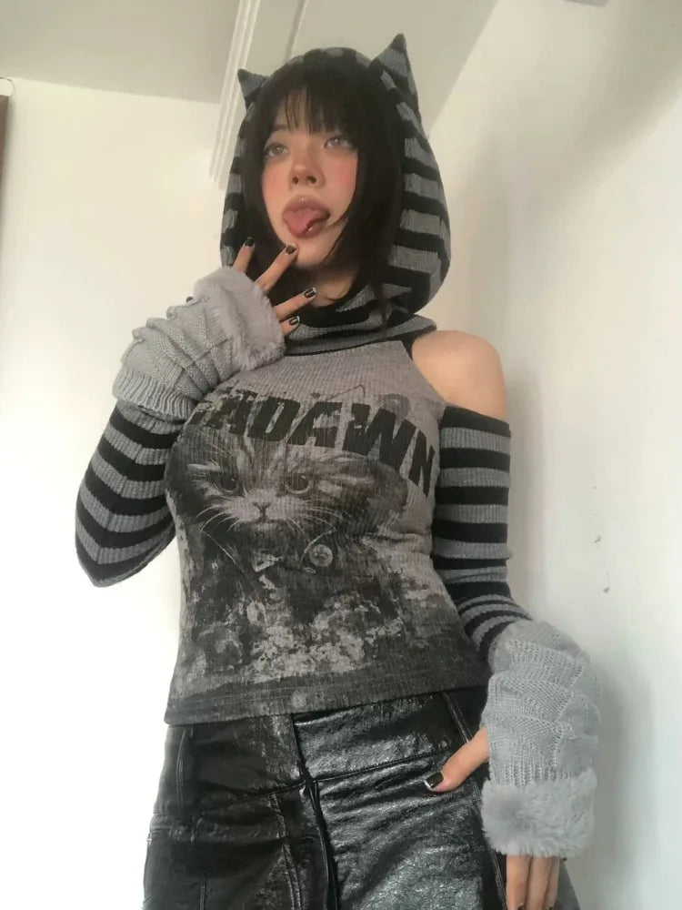 Gothic Striped Cat Hoodie