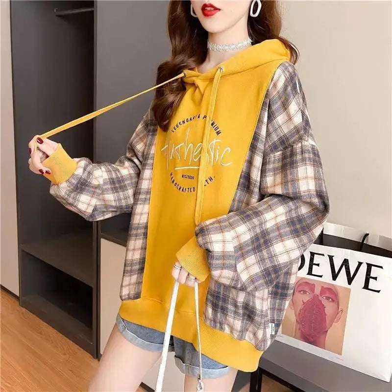 Korean Oversized Plaid Hoodie