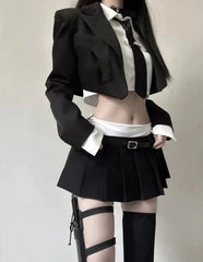 Korean Slim Office Outfit Set - Blazer, Shirt & Mini Skirt