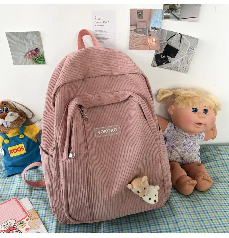 Cute Corduroy School Backpack