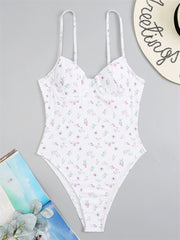 Olive Floral Print Underwired One Piece Swimsuit - White