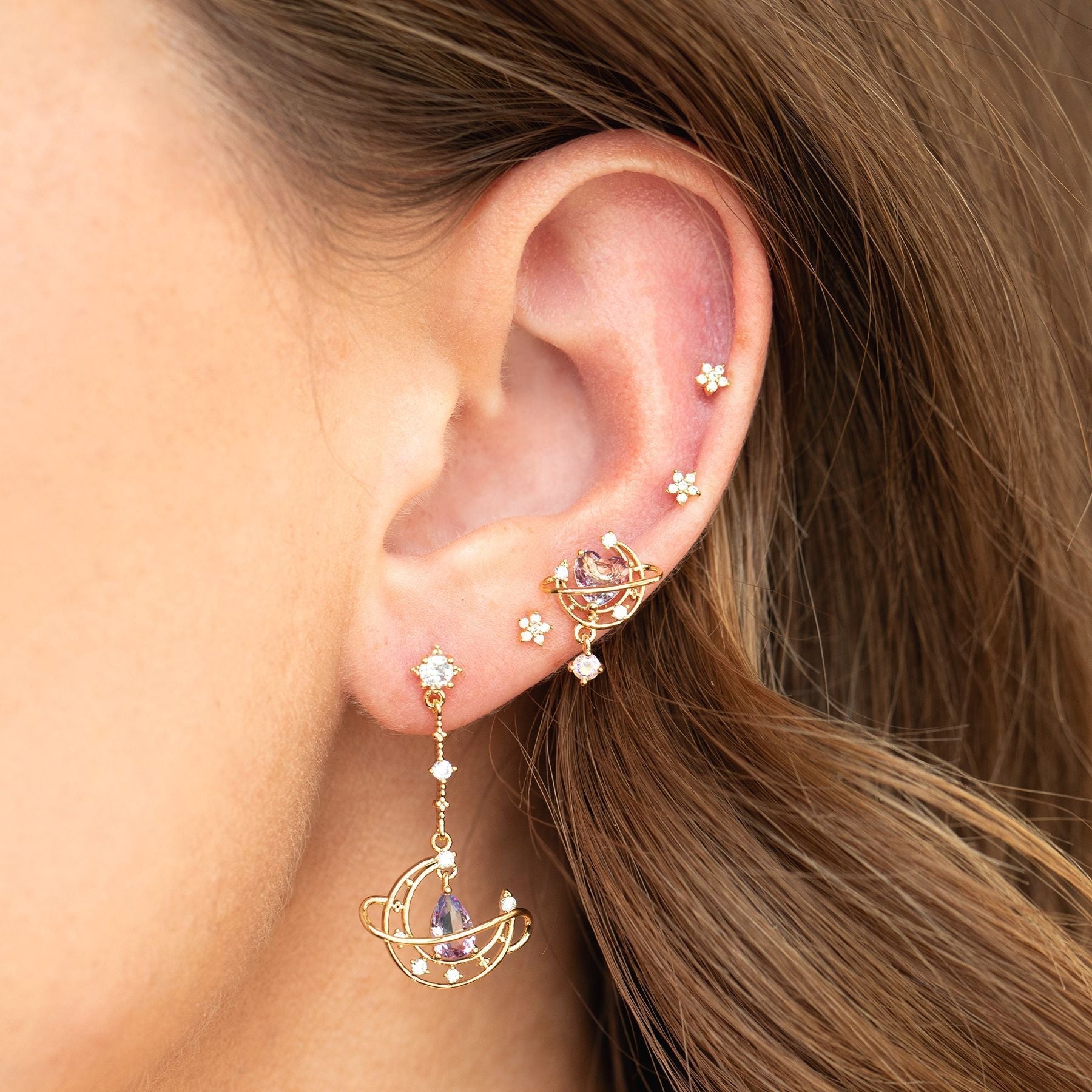 Asymmetric Moon Heart Earrings
