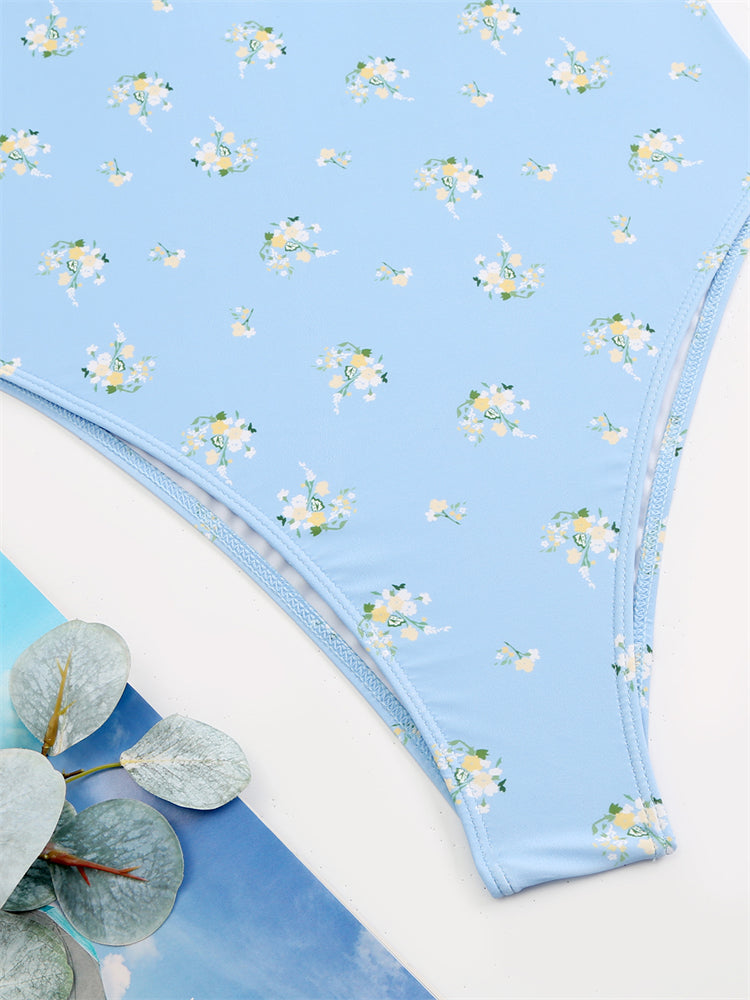 Olive Floral Print Underwired One Piece Swimsuit - Blue