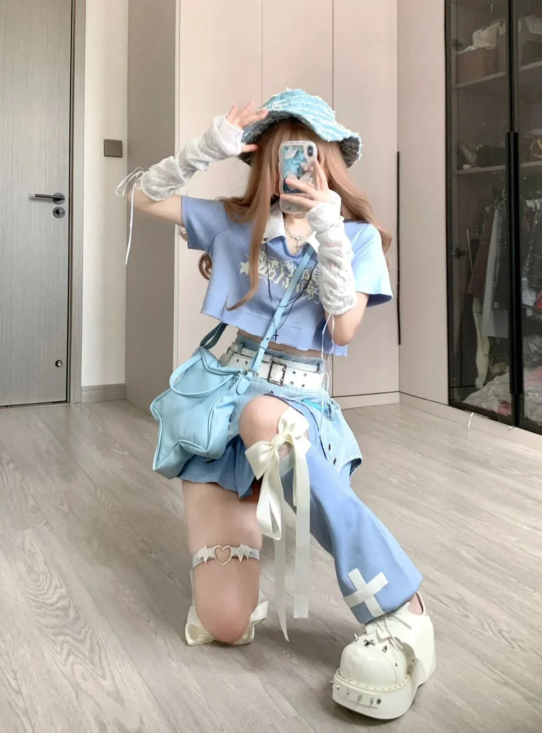 Pastel Y2K Outfit Set - Top, Skirt & Leg Warmers