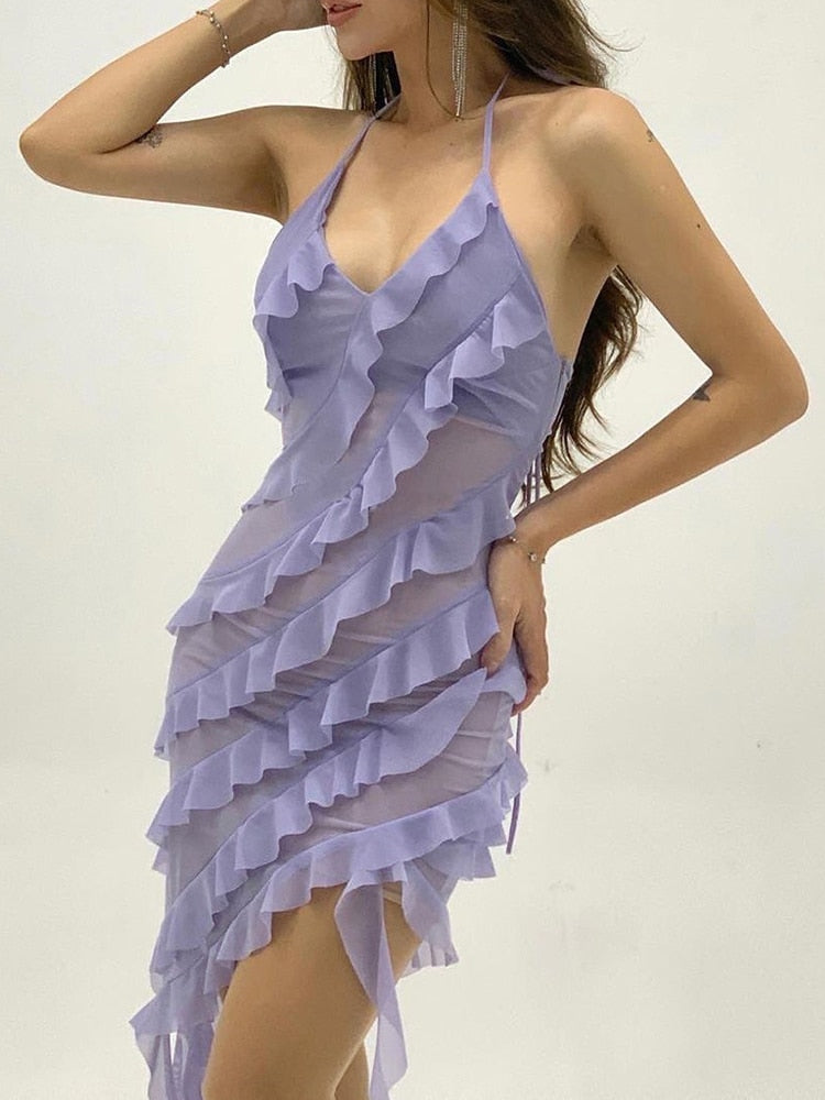 Elegant Fashion Mesh Tassel Slim Party Dress