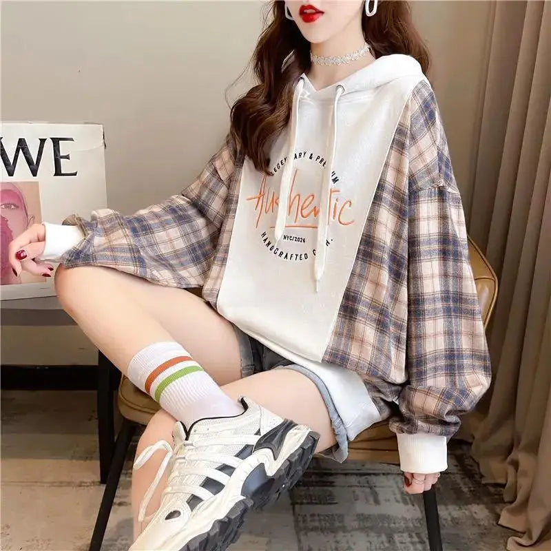 Korean Oversized Plaid Hoodie