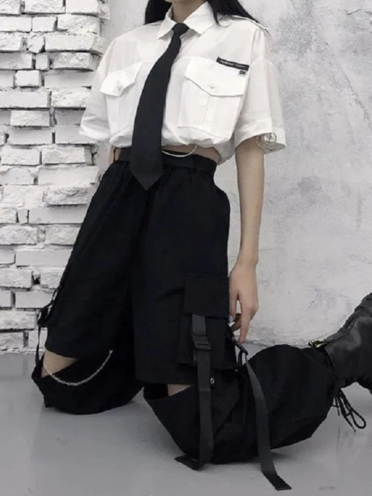 Korean Techwear Cargo Pants with Chain
