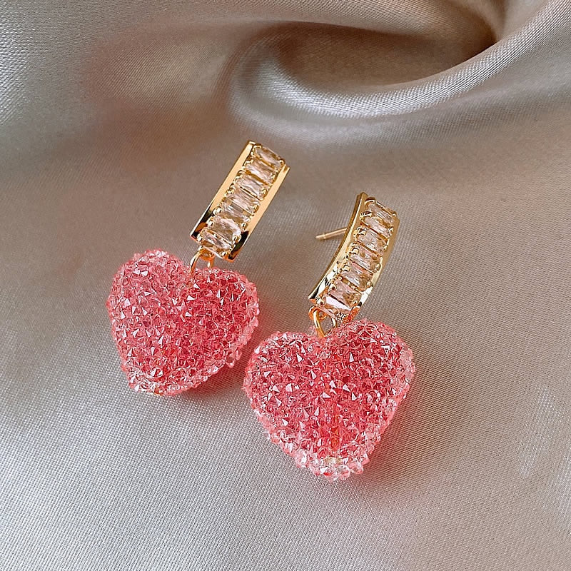 Pink Crystal Heart Earrings