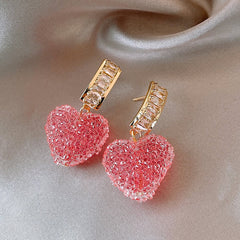Pink Crystal Heart Earrings